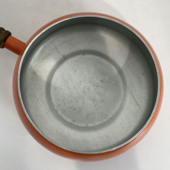 MCM Japanese Orange Floral Fondue Pot Wooden Handle VTG - Picture 3 of 8